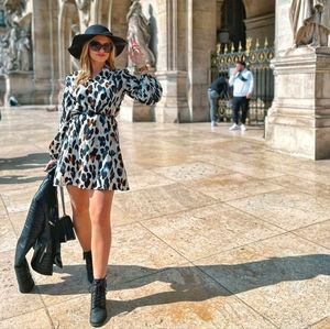 Leopard print V-neck tunic lightweight dress